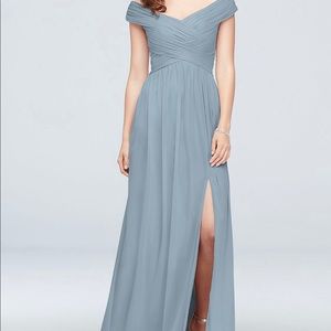 Crisscross Off-the-Shoulder Mesh Bridesmaid Dress